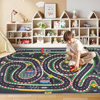 Kids Rug,Children's Room Rug,Road Race Play Rugs, Rail City Living Rugs, Washable Non-Slip Play Mats. (Grey, 39x59in)