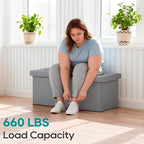 FDW 30 Inches Folding Storage Ottoman Bench, End of Bed Foot Rest Stools Ottoman Storage Chest, Holds up to 660 lb, for Entryway, Living Room, Bedroom, Gray