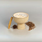 Blueme Spiritual Candle | Palo Santo & Vetiver | 2 Wick - Refillable Wellness Candle with Essential Oils, Hand Finished & Poured Soy Wax Blend Ceramic Vessel, Natural Cotton Wicks | Medium 12 oz