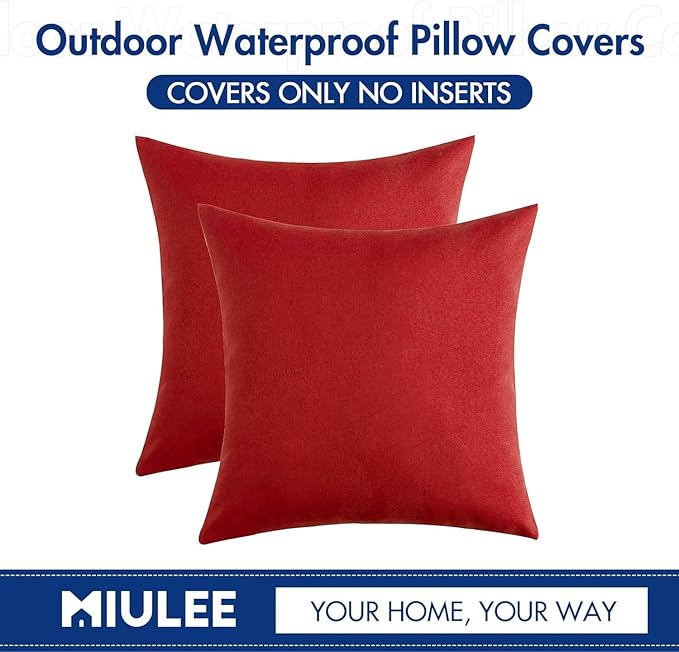 MIULEE Pack of 2 Decorative Outdoor Solid Waterproof Throw Pillow Covers Christmas Faux Linen Garden Farmhouse Cushion Cases for Summer Patio Tent Balcony Couch Sofa 20x20 Inch Red