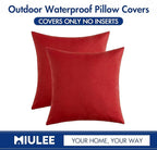 MIULEE Pack of 2 Decorative Outdoor Solid Waterproof Throw Pillow Covers Christmas Euro Sham Faux Linen Garden Farmhouse Cushion Cases for Summer Patio Tent Balcony Couch Sofa 24x24 Inch Red