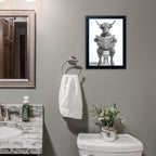 Funny Highland Cow Bathroom Wall Art - Framed Black and White Bathroom Wall Decor, Humorous Cow Picture Wall Decor with Cute Animal Canvas, Modern Farmhouse Style Restroom Sign Art for Toilet & Washroom 16"x20"
