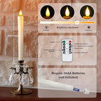 Homemory Real Wax Flameless Taper Candles with Remote Timer, 9.6 Inches White LED Flameless Candlesticks, Dripless Battery Operated Window Candles Flickering Pack of 2 for Fireplace Xmas Halloween