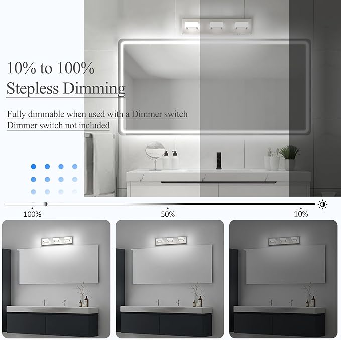 Ralbay 5 Color Temperature Brushed Nickel Bathroom Vanity Lights Dimmable Acrylic Modern LED Brushed Nickel Bathroom Wall Lighting Fixtures 3 Lights