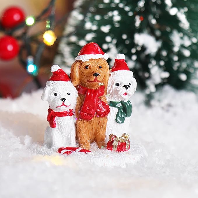 NINIPAPA Christmas Village Accessories 3 Doggy Send for Santa's Villages Cute Resin Christmas Ornaments Decoration