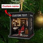 Personalized Barbershop Christmas Ornament 2025, Custom Name Hair Salon Decor, 2D Flat Acrylic Holiday Tree Ornament, Gift for Barber & Stylist