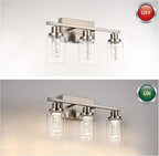 MELUCEE 3 Light LED Bathroom Light Fixtures 3000K-6000K Dimmable Vanity Lights Bathroom Lights Over Mirror Brushed Nickel Wall Light Fixture with Crystal Bubble Clear Glass Shade, Built-in LED Chips