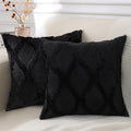 decorUhome Spring Throw Pillow Covers 18x18 Inch Set of 2, Soft Plush Faux Fur Wool Black Couch Pillow Covers, Decorative Neutral Pillow Cases for Bed Sofa Living Room Home Decor
