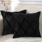 decorUhome Spring Throw Pillow Covers 20x20 Inch Set of 2, Soft Plush Faux Fur Wool Black Couch Pillow Covers, Decorative Neutral Pillow Cases for Bed Sofa Living Room Home Decor