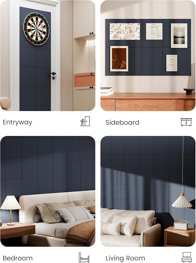 Bumusty Large Cork Board 36" x 24" Alternative - 6 Pack Felt Wall Tiles with 40 Safe Removable Adhesive Tabs, 30 Pushpins, Cork Boards for Walls Bulletin Board Office Decor (Deep Charcoal Blue)