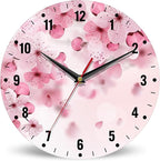 SPUNKER Wall Clocks,Cherry Blossom Wall Clocks for Living Room Decor,Pink Sakura Flower Kitchen Clocks Wall Battery Operated - 10 Inch Round Bathroom Wall Clock Silent Non-Ticking