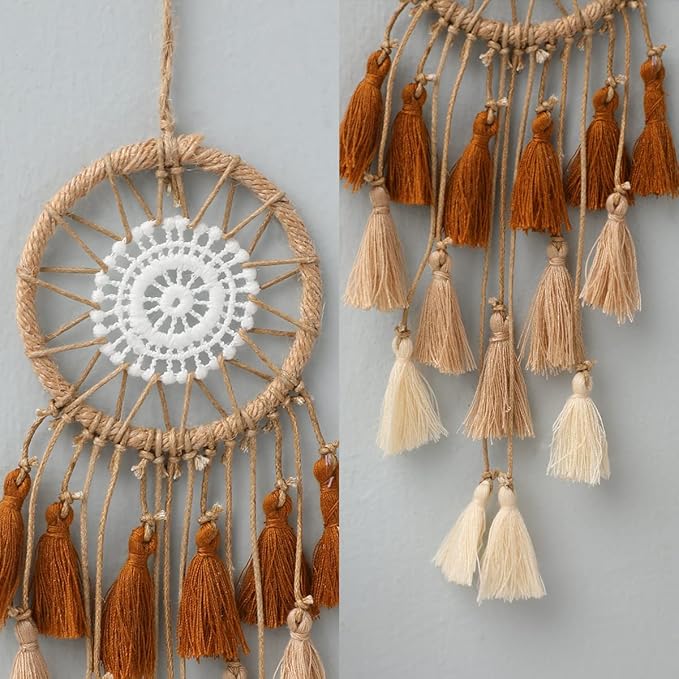 Artilady Small Dream Catcher for Cars - Bohemian Mini Dream Catchers for Cars Rear View Mirror Hanging Decoration (Orange)