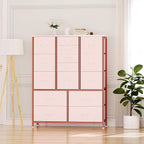 GarveeHome 15 Drawers Dressers, Chest of Drawers with Wood Tabletop, Metal Frame, Storage Organizer Unit with Fabric, Tall Dressers for Bedroom Living Room Hallway Entryway, Pink