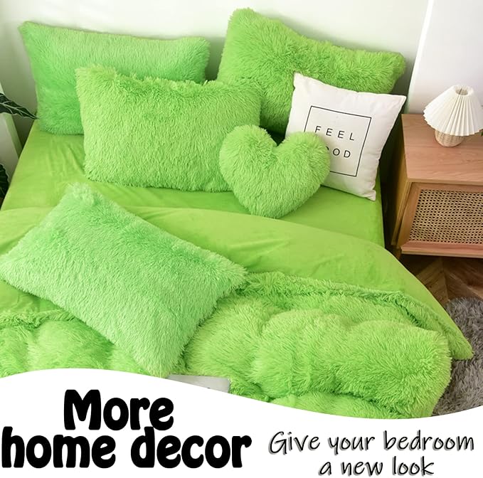 MorroMorn Fluffy Heart Throw Pillows, Shaggy Decorative Pillow for Sofa Couch Bed, Cute Room Decor Decorations for Women Girls Kids (Lime)