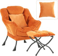Tangerine Lazy Chair with Ottoman, Large Velvet Lounge Accent Chair with a Throw Pillow, Comfy Leisure Sofa Chair for Living Room Bedroom Dorm Room Office Apartment Reading Relaxing Use