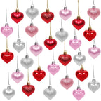 36 Pcs Valentines Day Heart Ornaments Red Pink Silver Heart Shaped Tree Hanging Baubles Valentine's Decorations for Valentine Wedding Anniversary