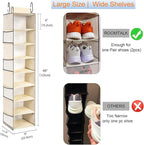 Large-Sized Hanging Shoe Organizer 8-Shelf, Hanging Closet Organizer with 8 Side Pockets, Wider Hanging Shelves for Storage Shoes Clothes 9" W × 11.8" D× 48" H, Beige.