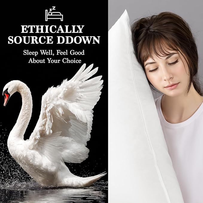 Shilucheng Goose Down Pillow Standard Size Set of 2 Pack,750+ Fill Power Luxury Hotel Quality Bed Feather Pillow for Side Back Stomach Sleepers, Soft 100% Cotton Shell（White,20" x 26"）