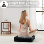 2 Pcs High Density Foam Floor Pillow - Upgraded Large Pillows Seating for Adults - Outdoor Floor Cushion with Soft Tufted Cover - Yoga Pillows for Sitting On Floor - 22 Inch Black