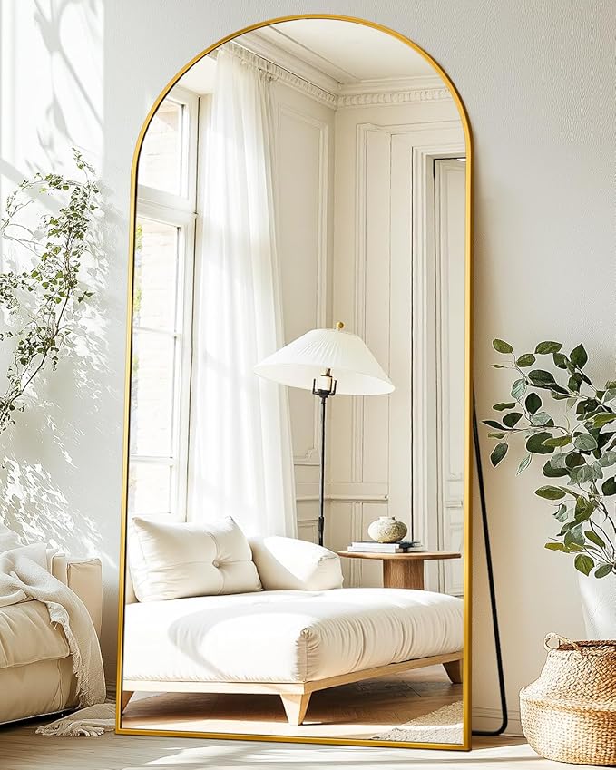 Suidia Arched Full Length Mirror, 76"x34" Floor Mirror Freestanding, Floor Standing Full Body Mirror with Stand for Bedroom, Hanging Leaning Mounted for Living Room Cloakroom, Gold