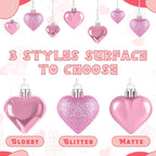 24PCS Valentines Day Heart Ornaments, Pink Heart Shaped Ornaments, 2 Sizes Heart Hanging Ornaments, Glossy Heart Baubles Hanging Decorations for Valentine's Day Wedding Anniversary Home Party Decor