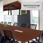 Sturdy Conference Table with Cable Management Grommets Modern Rectangle Office Meeting Table with Wood Tabletop and Metal Frame & Legs- Easy Assembly Boardroom Table (Mahogany, 12 Foot)