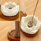 2 in 1 Wooden Incense Holder with Incense Storage, Lotus Incense Holder and 9 Holes Brass Incense Cone Burner Stand Base with Ash Catcher, for Feng Shui Décor & Home Meditation Spa Yoga Room Décor