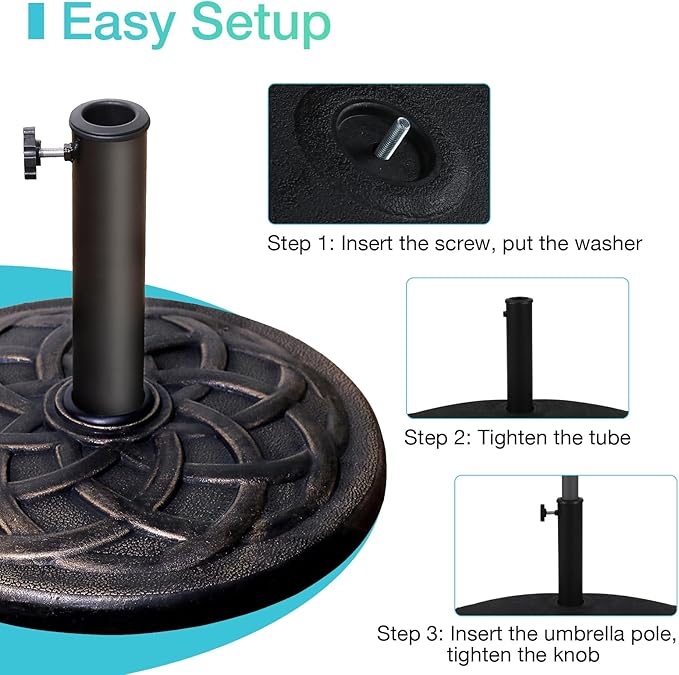 COBANA 23lb Patio Umbrella Base, Heavy Duty Round Outdoor Market Umbrella Stand Weight, Bronze