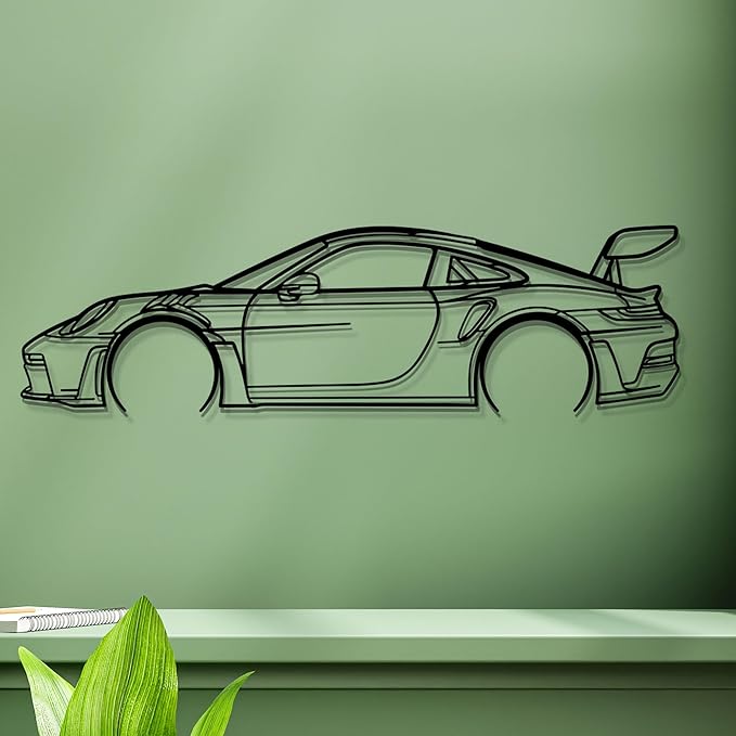 Dekory Car Wall Art – 911 GT3 RS (992) Black Metal Sports Car Silhouette, Modern Industrial Automotive Wall Decor for Garage, Living Room or Bedroom – 48 Inch (XL)