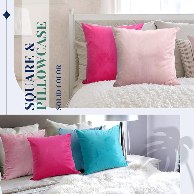 Pack of 6 Decorative Velvet Throw Pillow Covers Solid Square Soft Pillowcase Set Cushion Cases for Sofa Couch Bed Car Christmas Fall Home Decor 18 x 18 inch(Candy Color)