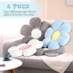 Reginary 4 Pcs Flower Floor Pillows Cute Plush Flower Throw Pillows Daisy Floor Seat Cushion Chair Pads for Back to School First Day of School for Sofa Couch Bed Decor(15 Inch,Gray, Blue, White)