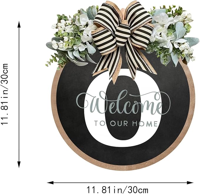 Circular Surname Front Door Welcome Sign - 26 Letter House Wreath, Front Porch Decorations, Year-Round Home Decor (O)