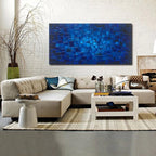 MyArton Large Abstract Dark Blue Square Canvas Wall Art Hand Painted Textured Oil Painting on Canvas Ready To Hang Artwork 56x28inch