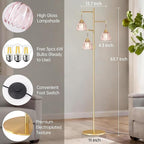 Dimmable Floor Lamp for Living Room, Bedroom, Gold Standing Lamp with 3pcs 6W Bulbs, Vintage Brass Floor Lamps for Corner, Nursery (Pink Tulip)