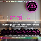 10 Inch LED Wall Clock with RGB Ambient Light, Auto-Dimming, RGB Color/Time/Date/Temp/Humidity Display, Dual Alarms & Timer, Adjustment Brightness,Digital Round Clock for Bedroom Classroom