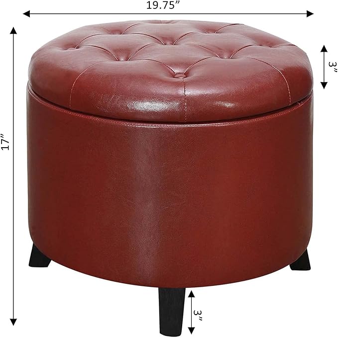 Convenience Concepts Designs4Comfort Storage Ottoman, Burgundy Faux Leather