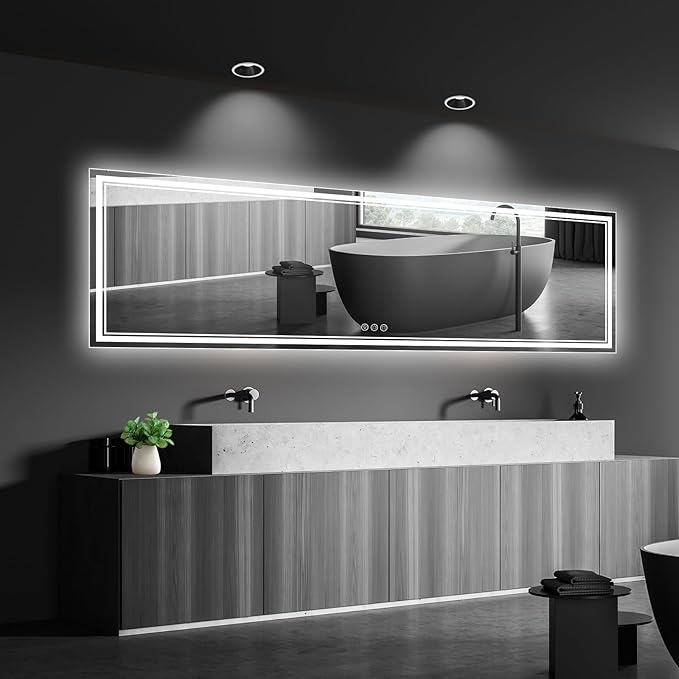 96x36 Inch LED Bathroom Mirror with Frontlit & Backlit（Independent Control）, Lighted Mirror for Bathroom Wall with 3-Color Dimmable & Anti-Fog, Vanity Mirror with Lights