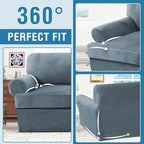 H.VERSAILTEX Sofa Cover 2 Piece T Cushion Armchair Slipcovers Thick Velvet Couch Cover Furniture Protector Stretch T Cushion Sofa Covers for 1 Cushion Couch with 1 T Cushion Covers, Stone Blue