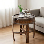 Whiskey Barrel End Table, Handcrafted Oak Wine Barrel Table, Handcrafted Rustic Coffee Table for Farmhouse Living Room Decor