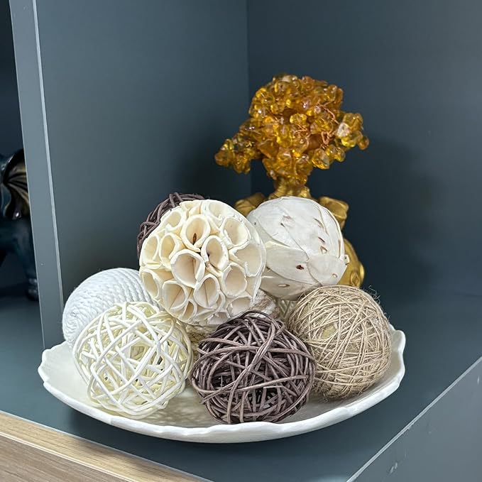 10 Pcs Decorative Balls for Bowls,2.36 Inch Woven Wicker Rattan Decorative Balls for Natural Tone Bowl Vase Filler Table Centerpiece Home Decor
