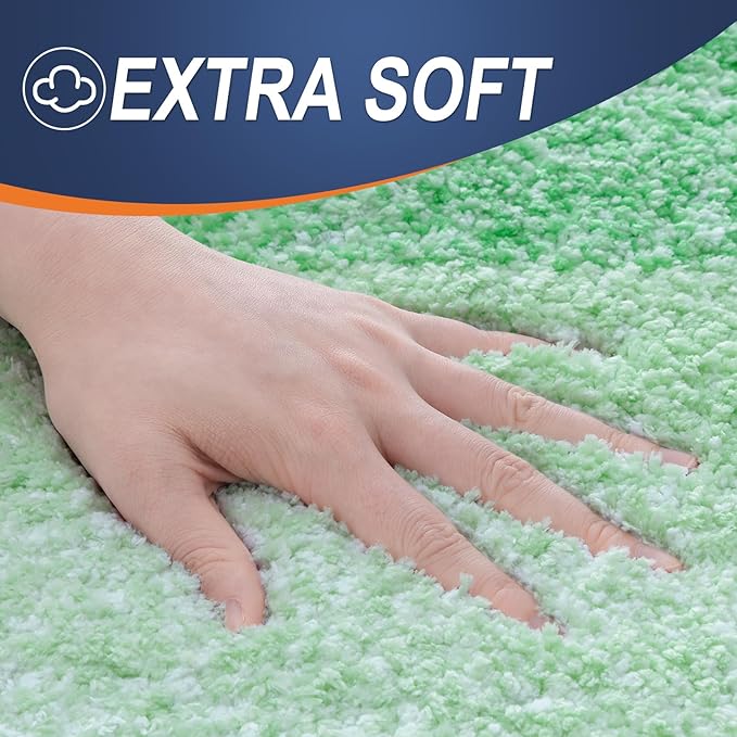 OLANLY Bathroom Rug Set 2 Piece, Soft Absorbent Microfiber Bath Mats and U-Shaped Contour Toilet Rug, Non-Slip, Machine Wash Dry, Plush Shaggy Bath Mats for Bathroom (30"x20"+24"x20", Green)