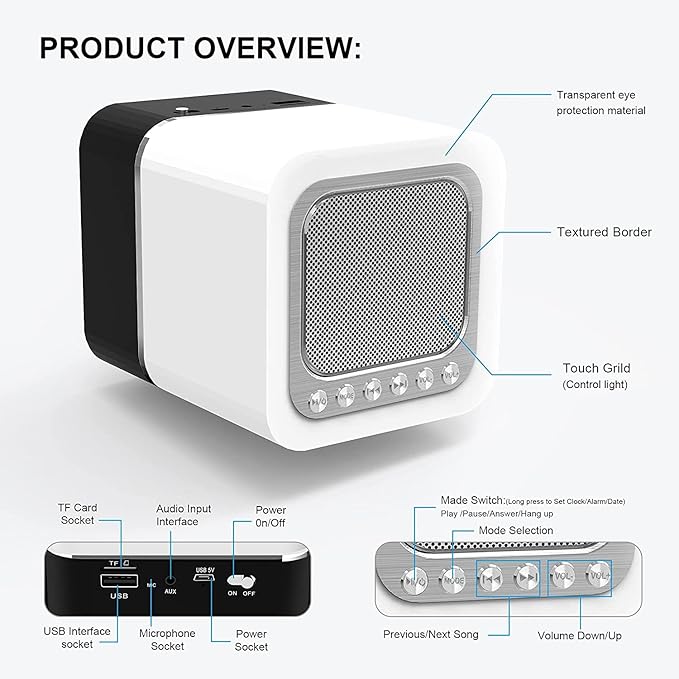 YONGYAO Night Lights Bluetooth Speaker, Alarm Clock Bluetooth Speaker, Dimmable Multi-Color Changing Bedside Lamp, Touch Sensor Wireless Speaker with Lights, USB/MicroSD/AUX Support