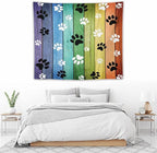 VUMIVI Dog Paw Tapestry Vintage Rustic Colorful Barn Boards Black White Animal Footprints Tapestry Wall Hanging for Living Room Bedroom Dorm Classroom Aesthetic Decor W60xL50in
