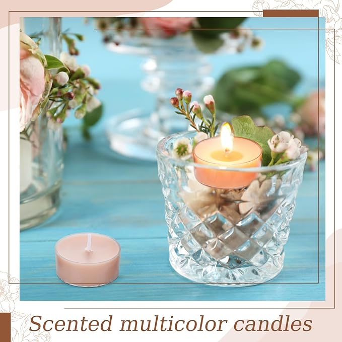 Honoson 12 Pack Brown Tea Lights Candles Brown Round Tea Light Natural Wax Scented 6 Scents Conversation Candle for Spring Easter Wedding Engagement Gifting Aromatherapy Anniversary Summer Home Decor
