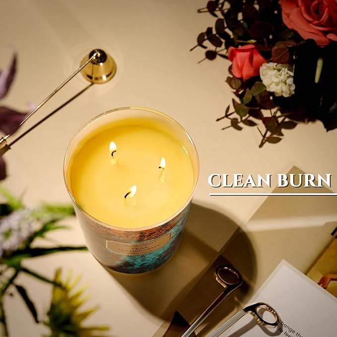 HomeLights Scented Candles | Large Jar 34 Oz Natural Soy Candle | 130 hrs Long-Lasting with 3 Wicks | Industrial Chic Home Decor | Gifts for Mom & Women, Teak Mahogany