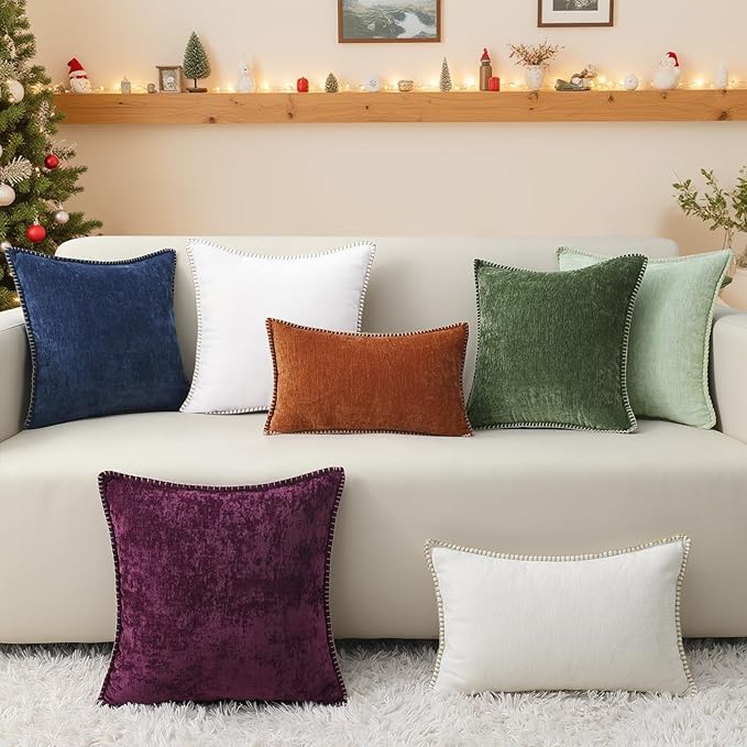 decorUhome Spring Chenille Soft Cozy Throw Pillow Covers 26x26 Set of 2, Modern Farmhouse Boho Velvet Decorative Euro Sham Pillow Cases with Stitched Edge for Couch Sofa Bed Home Decor, Rhododendron