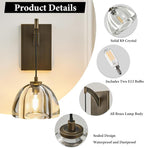 Crystal Brass Dome Wall Sconce - Luxury Antique Brushed Lighting Fixture with K9 Crystals Cloche - Set of 2 Modern Gold Sconces - Dimmable Indoor Hanging Light for Bathroom Bedroom Living Room Stair