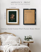 ARPEOTCY Gold Framed Canvas Wall Art, 11x14 Inch Vintage Skeleton Cowboy on Horseback, Rustic Western Cowboy Illustration, Gothic Western Decor for Living Room, Bedroom, or Office