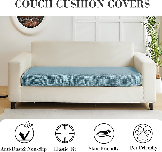 Couch Covers for 2 Cushion Sofa Pet Friendly Couch Cushion Covers Universal Sofa Covers Washable Stretch Slipcovers for Sectional Sofa (Texture Sea Blue,Large Double Seat Cover)