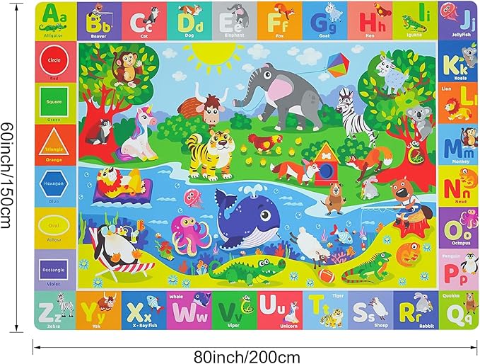 Baby Play Mat for Floor, Non-Slip Playmat for Toddlers & Infants, Extra Thick Large Padded Educational ABC Kids Rug for Crawling & Playing Super Soft Plush Surface to Keep Safe(60"x80")
